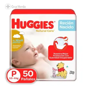 HUGGIES PAÑAL NATURAL CARE DIA 50 UNIDAD TALLA P
