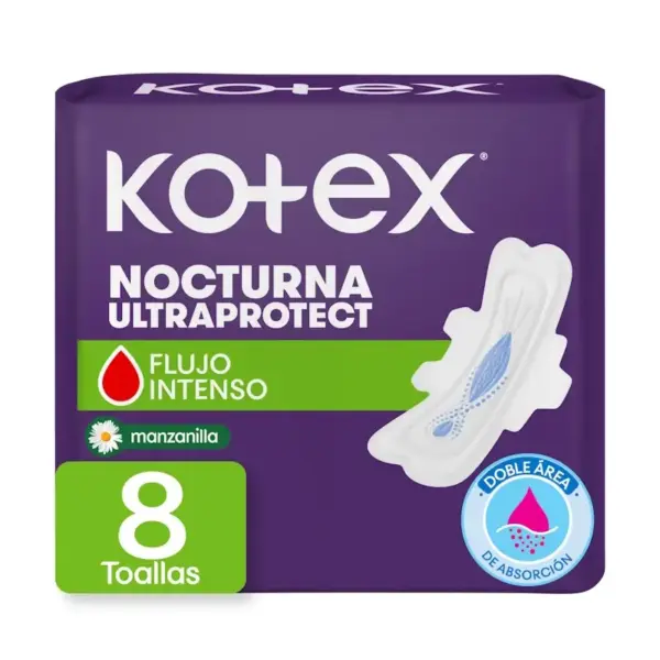 KOTEX TOALLA FEMENINA NOCTURNA CON ALAS MANZANILLA 8 UNIDAD