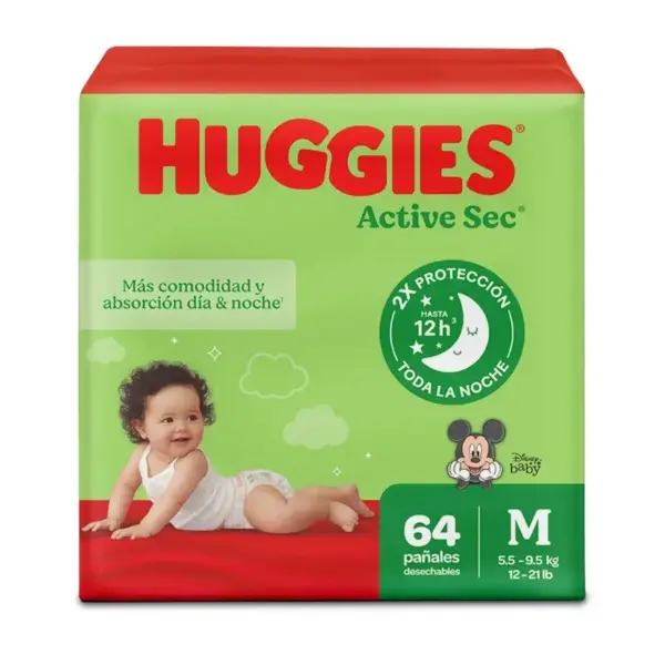 HUGGIES PAÑAL ACTIVE SEC 64 UNIDAD TALLA M