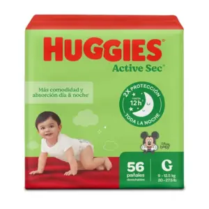 HUGGIES PAÑAL ACTIVE SEC 56 UNIDAD TALLA G