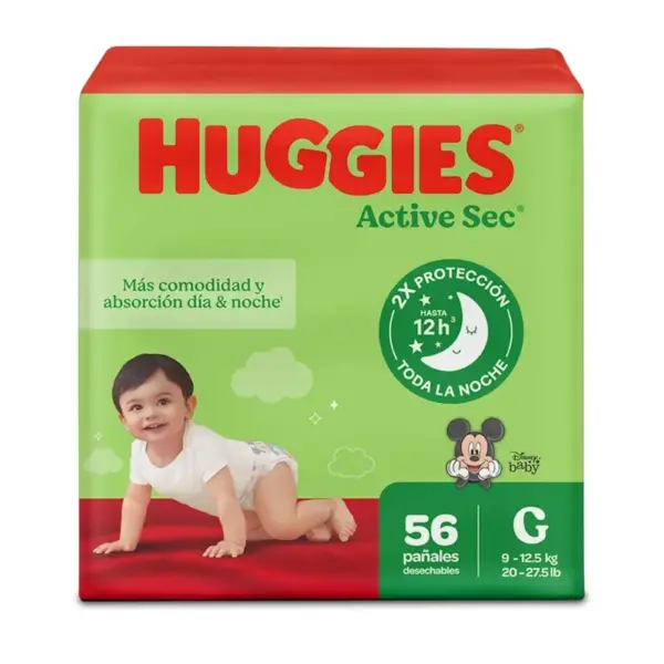 HUGGIES PAÑAL ACTIVE SEC 56 UNIDAD TALLA G