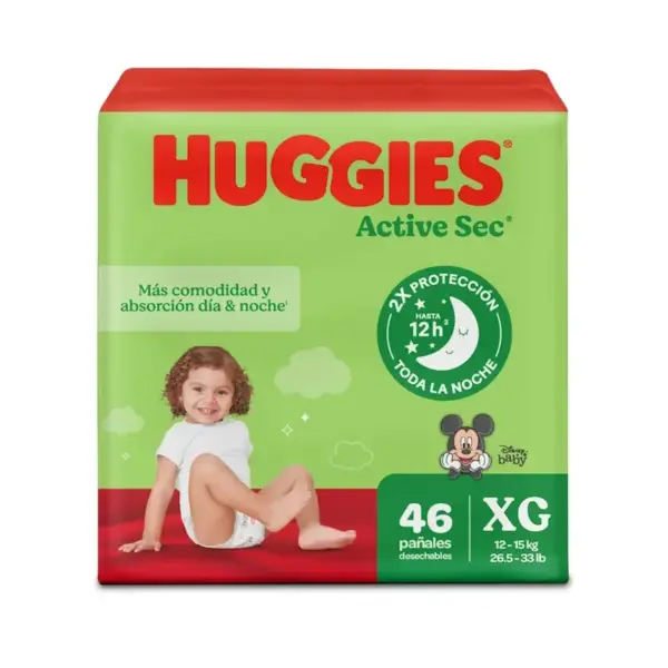 HUGGIES PAÑAL ACTIVE SEC 46 UNIDAD TALLA XG